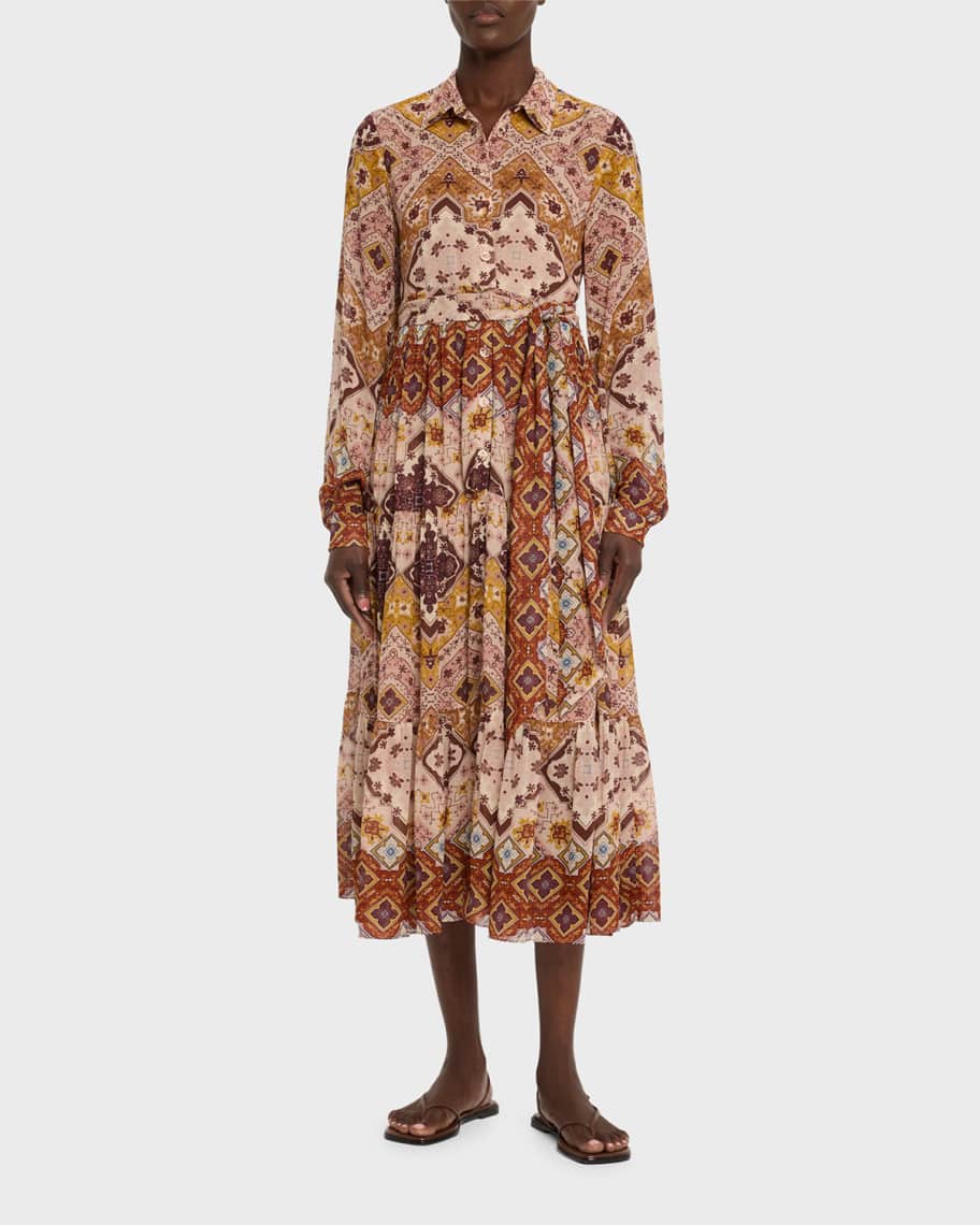 Cara Cara Lolan Geo-Print Georgette Button-Front Midi Dress | Neiman Marcus