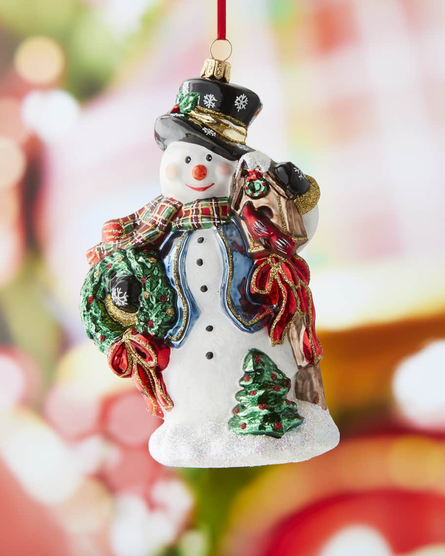 Neiman Marcus Snowman and Birdhouse Christmas Ornament Neiman Marcus