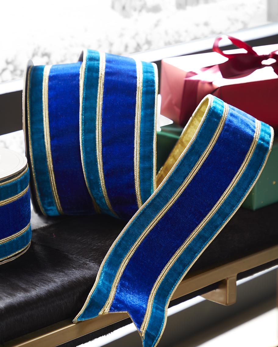 D. Stevens Velvet Blue & Teal Christmas Ribbon | Neiman Marcus