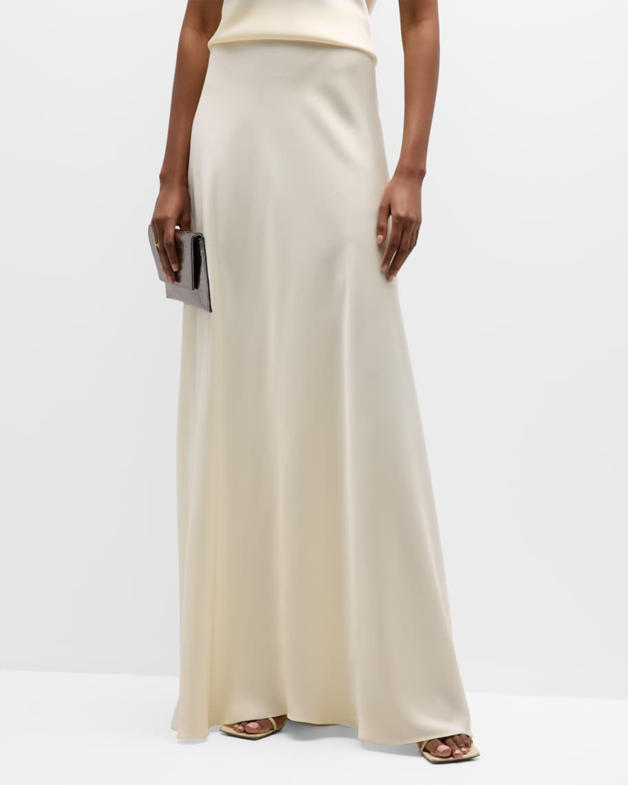 Ivory satin cheap maxi skirt