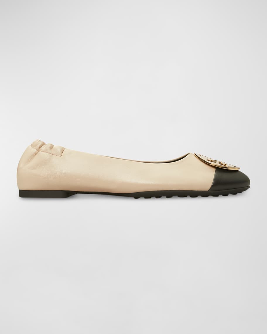 Tory Burch Claire Cap-Toe Leather Medallion Ballerina Flats | Neiman Marcus