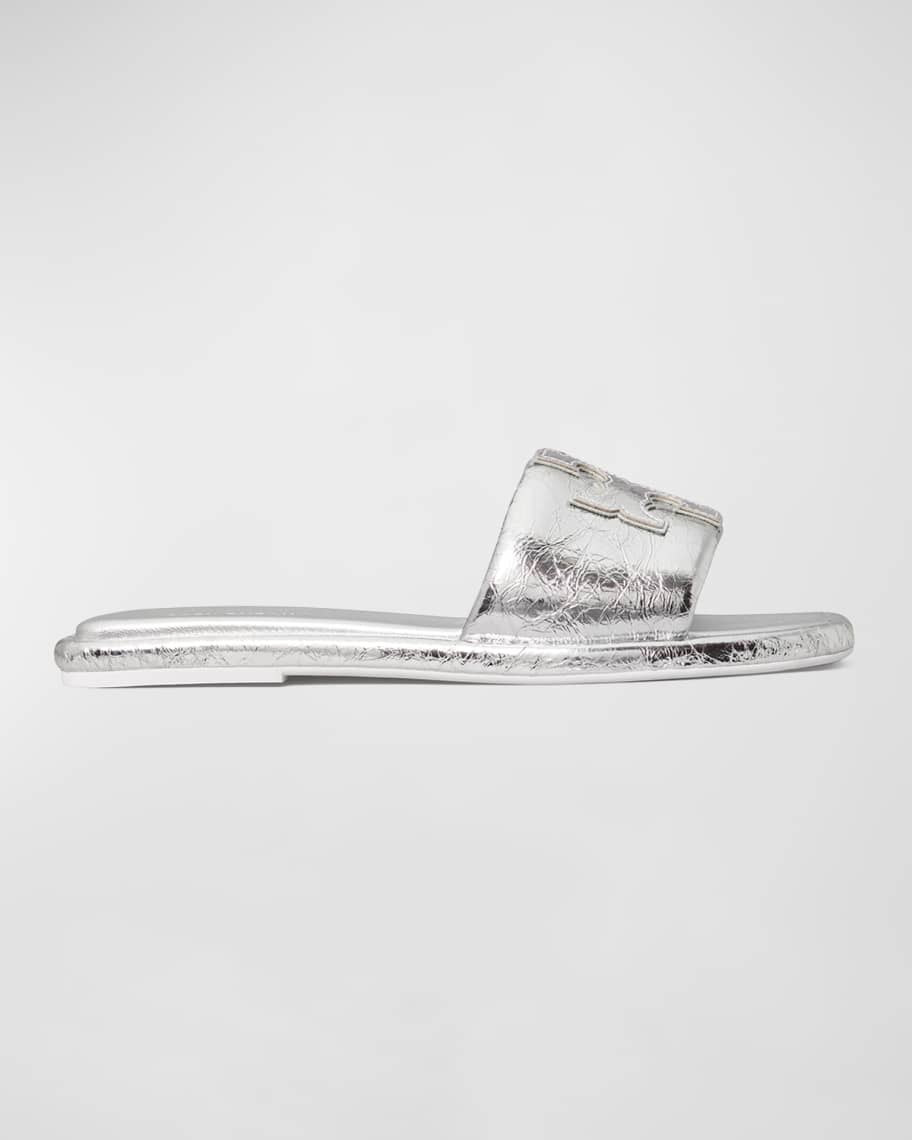 Image 1 of 4: Double T Metallic Flat Slide Sandals