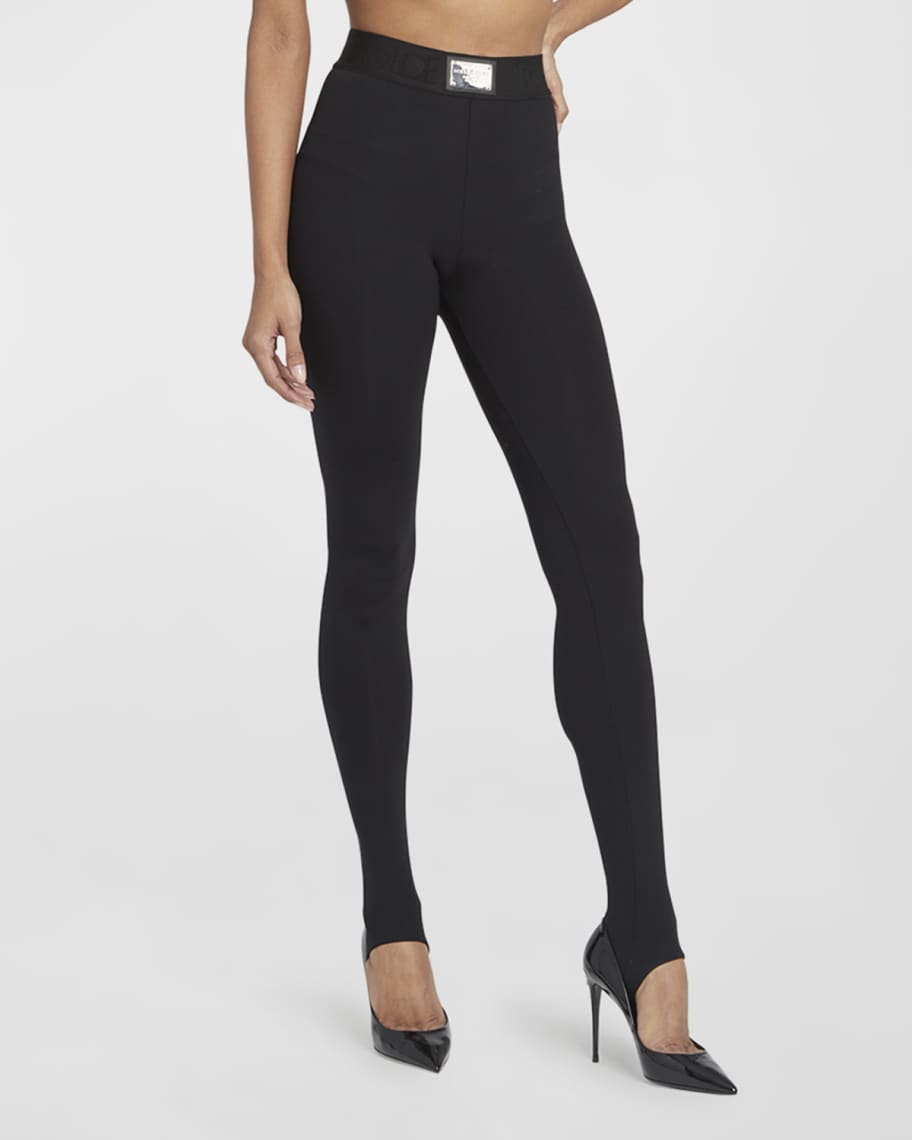 Saint Laurent Shiny Footed Leggings with Logo Band