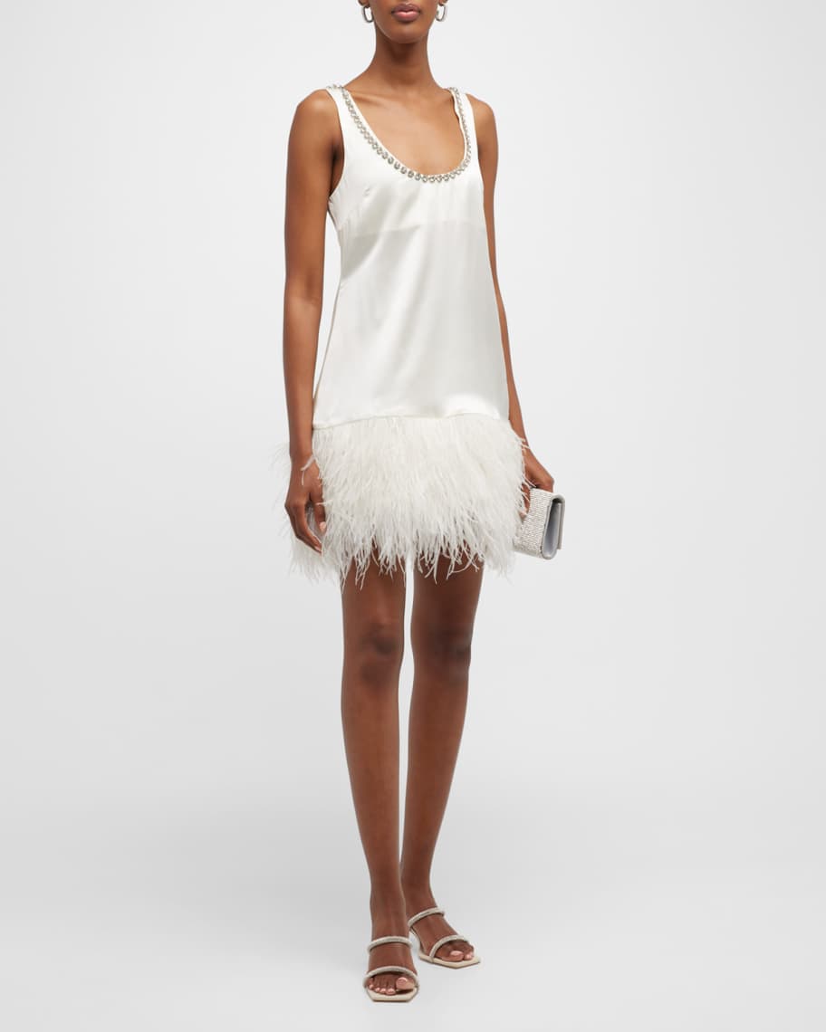 Cinq a Sept Raveena Silk Feather-Hem Sleeveless Mini Dress | Neiman Marcus
