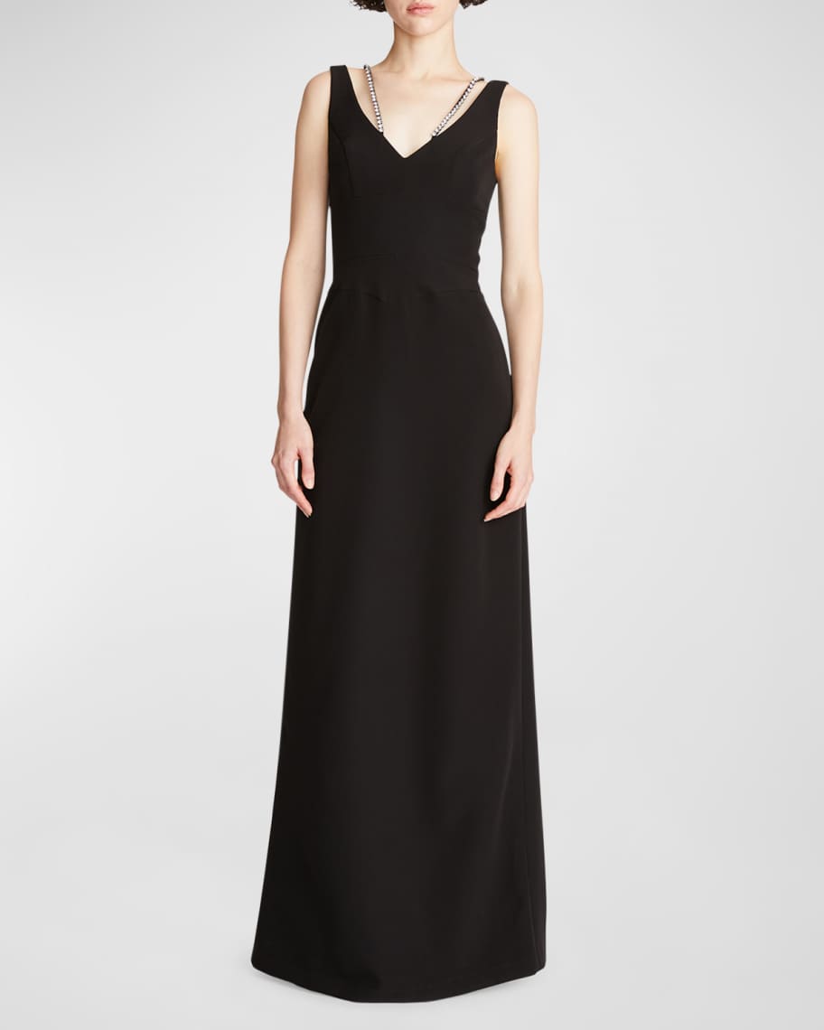 Halston Alivia Stretch Crepe Crystal-Strap Gown | Neiman Marcus