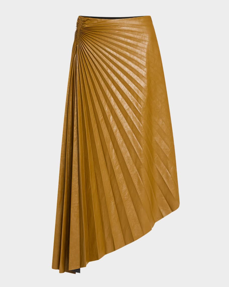 Tracy Pleated High-Low Midi Skirt Neiman Marcus