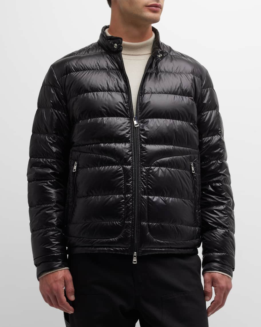 Moncler Men's Acorus Nylon Puffer Moto Jacket | Neiman Marcus