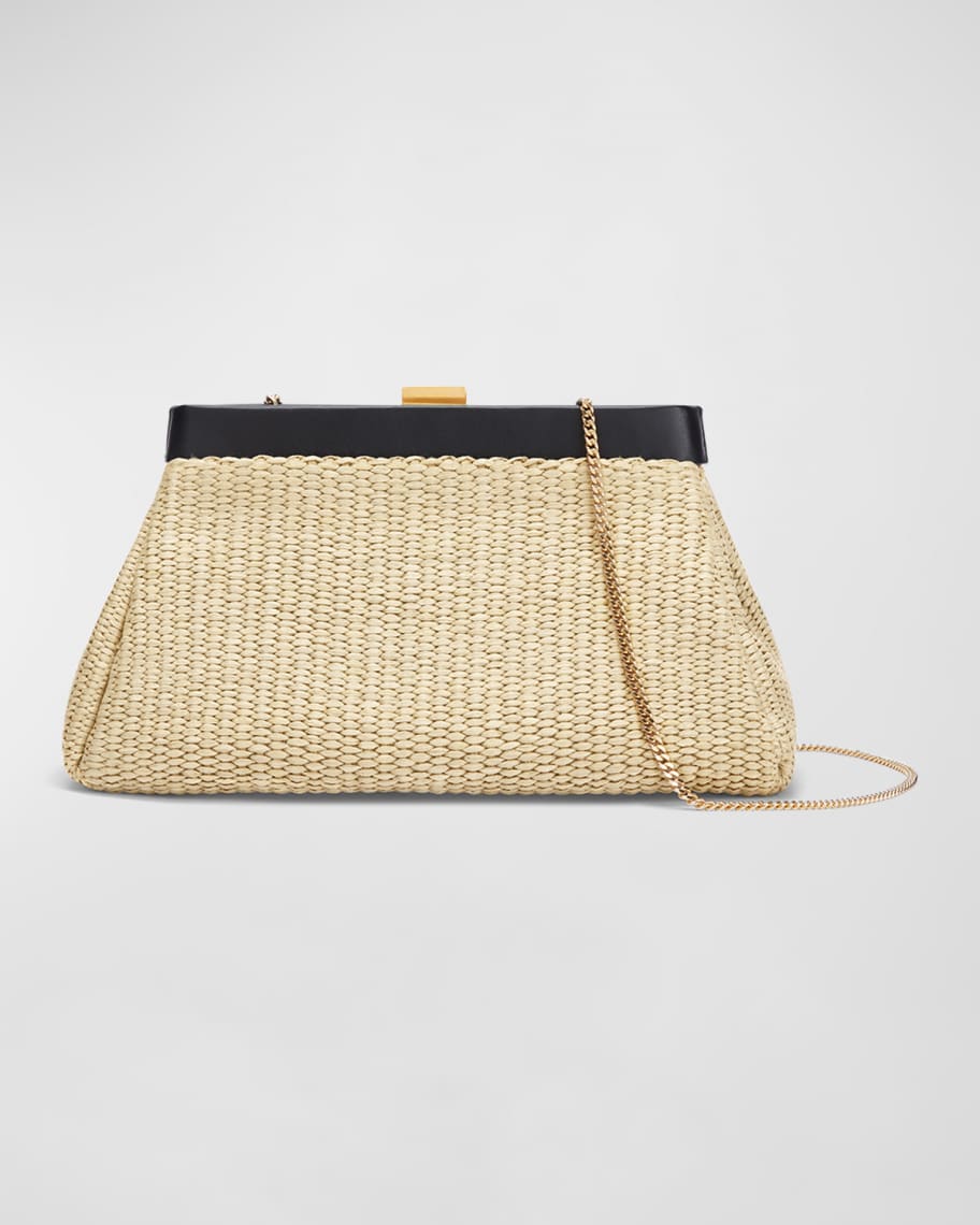 DeMellier Cannes Raffia Clutch Bag with Chain Strap | Neiman