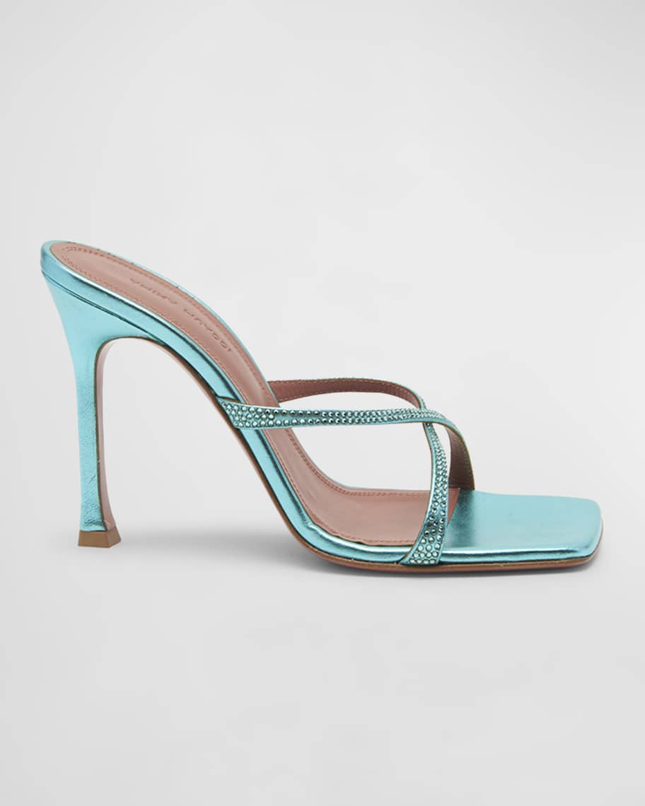 AMINA MUADDI ◆ Adriana Slipper Amina Muaddi Adriana Crystal Crisscross Stiletto Sandals