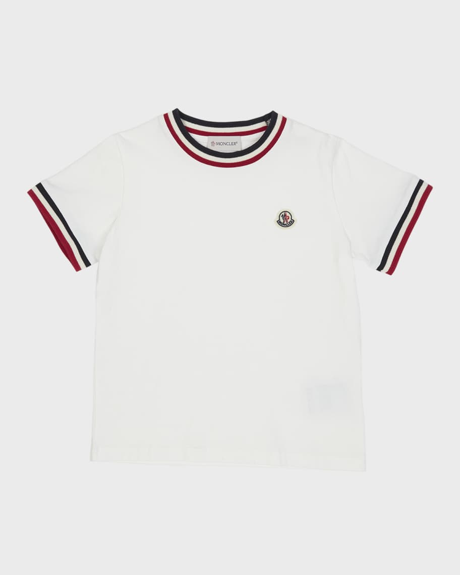 Moncler Boy's Logo Patch Striped Trim T-Shirt, Size 8-14 | Neiman