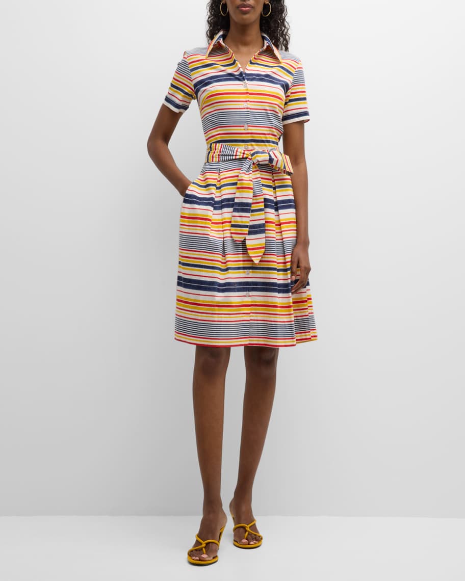 Frances Valentine Bella Pleated Striped Midi Shirtdress | Neiman Marcus