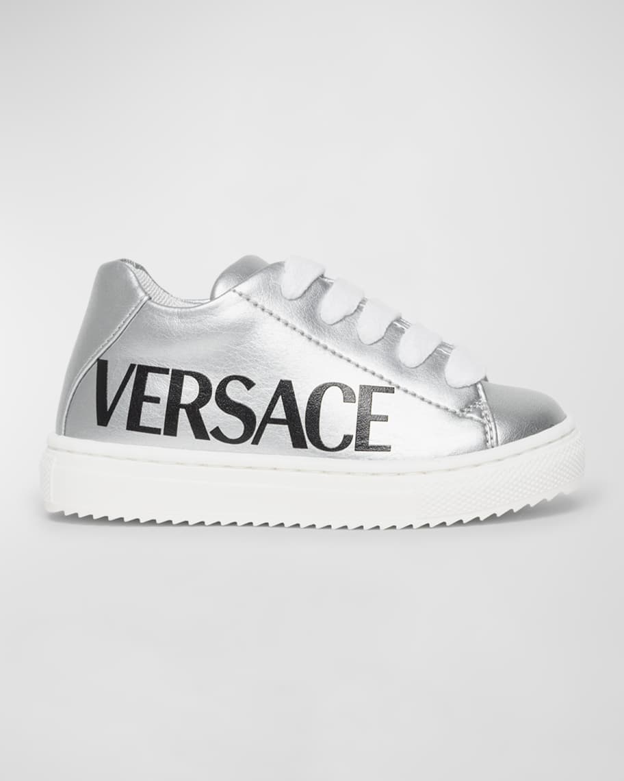 Versace Kid's Silver LogoPrint Sneakers, Baby/Toddler Neiman Marcus
