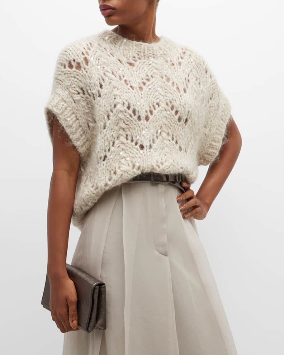 Brunello Cucinelli Sequined Sleeveless Cable-Knit Sweater