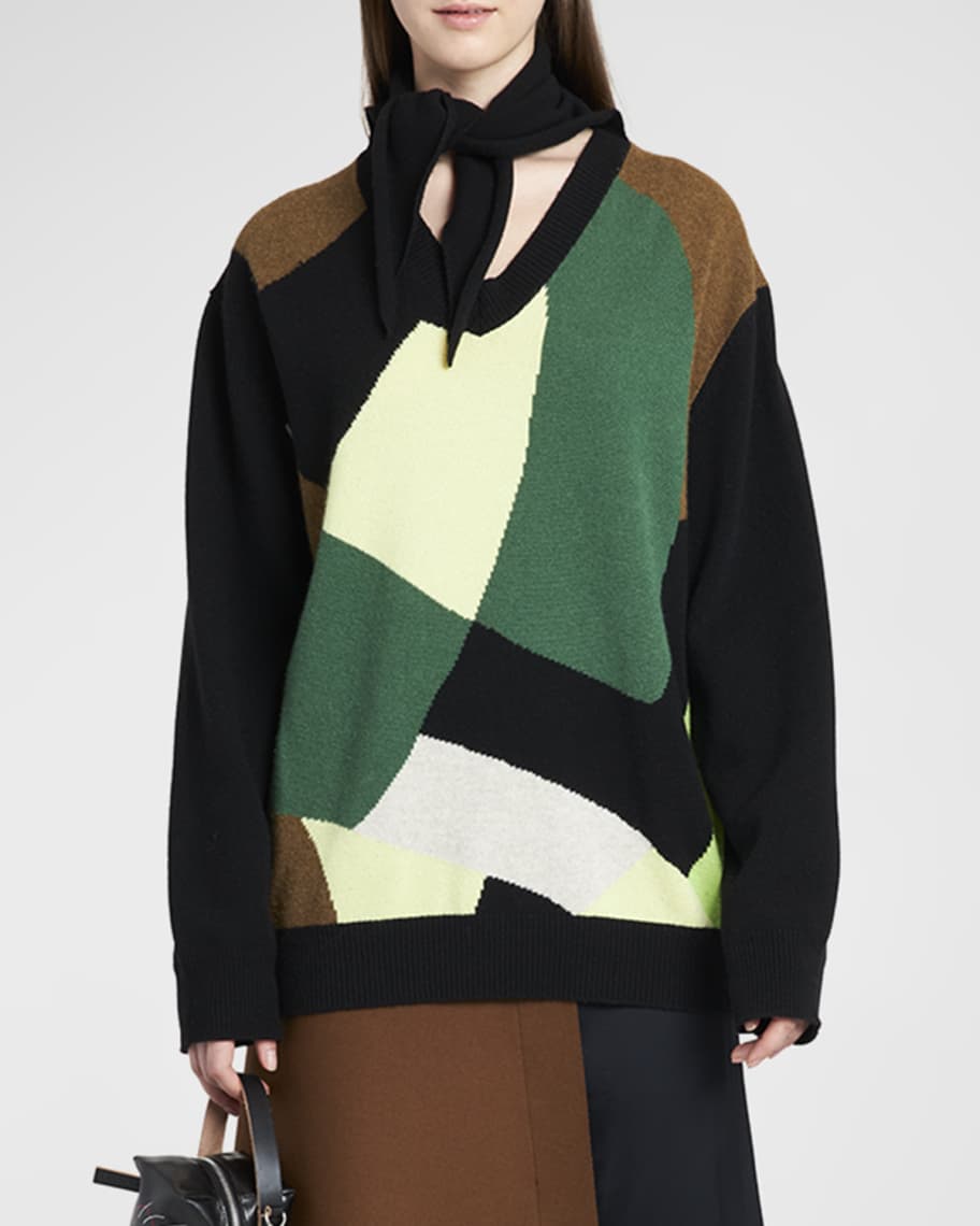 Plan C Foulard Cashmere-Blend Colorblock Intarsia Knit Sweater