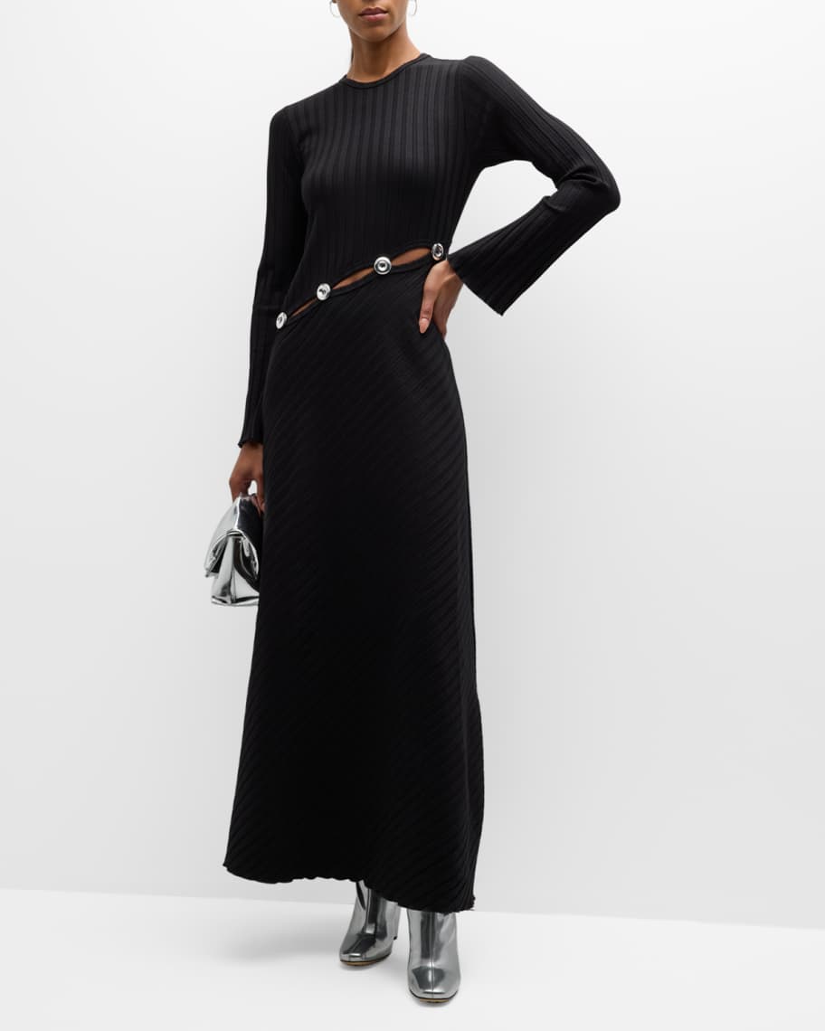 SIMONMILLER Rib Simm Long-Sleeve Cutout Maxi Dress | Neiman Marcus