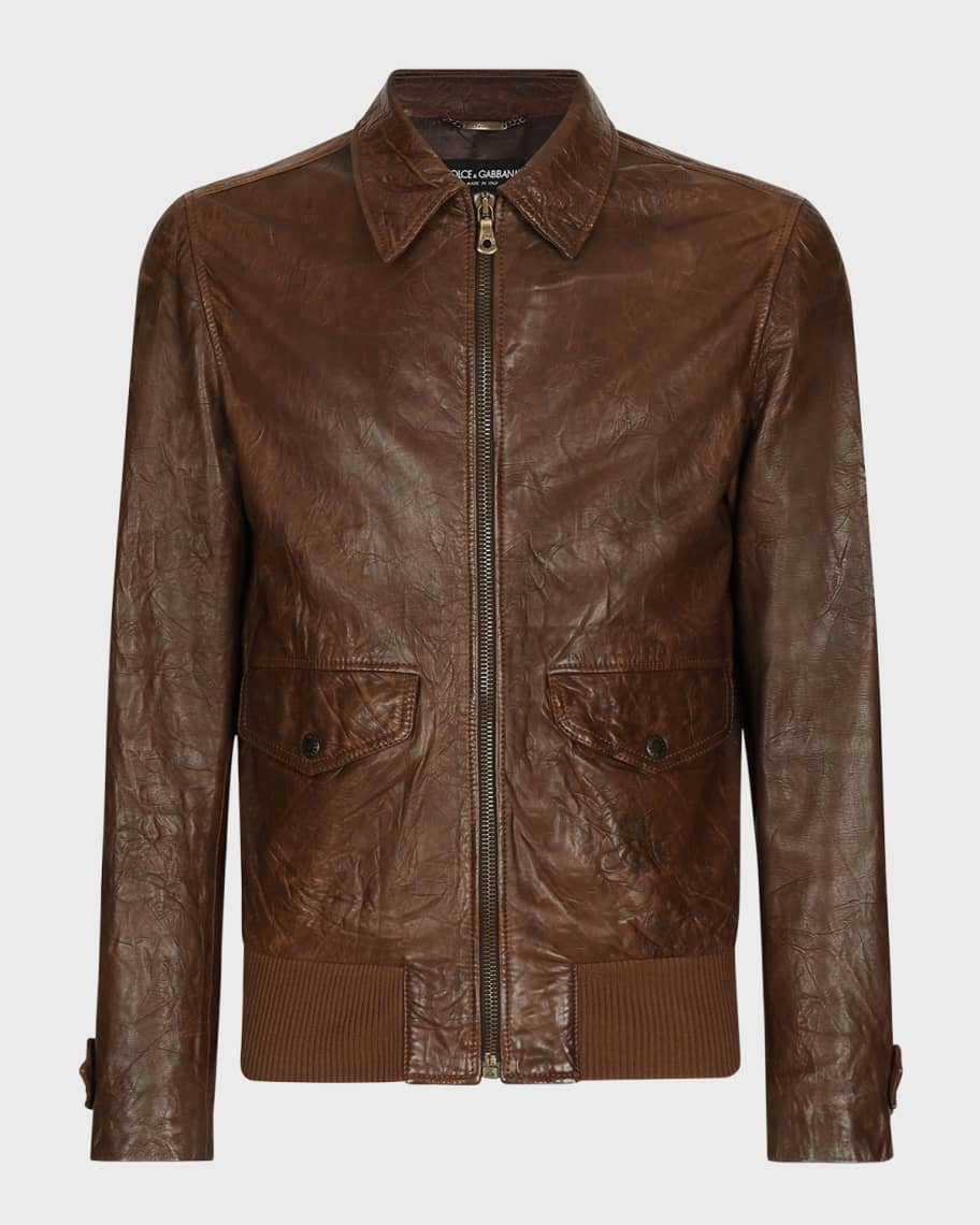 Image 1 of 4: Men's Weathered Leather Jacket