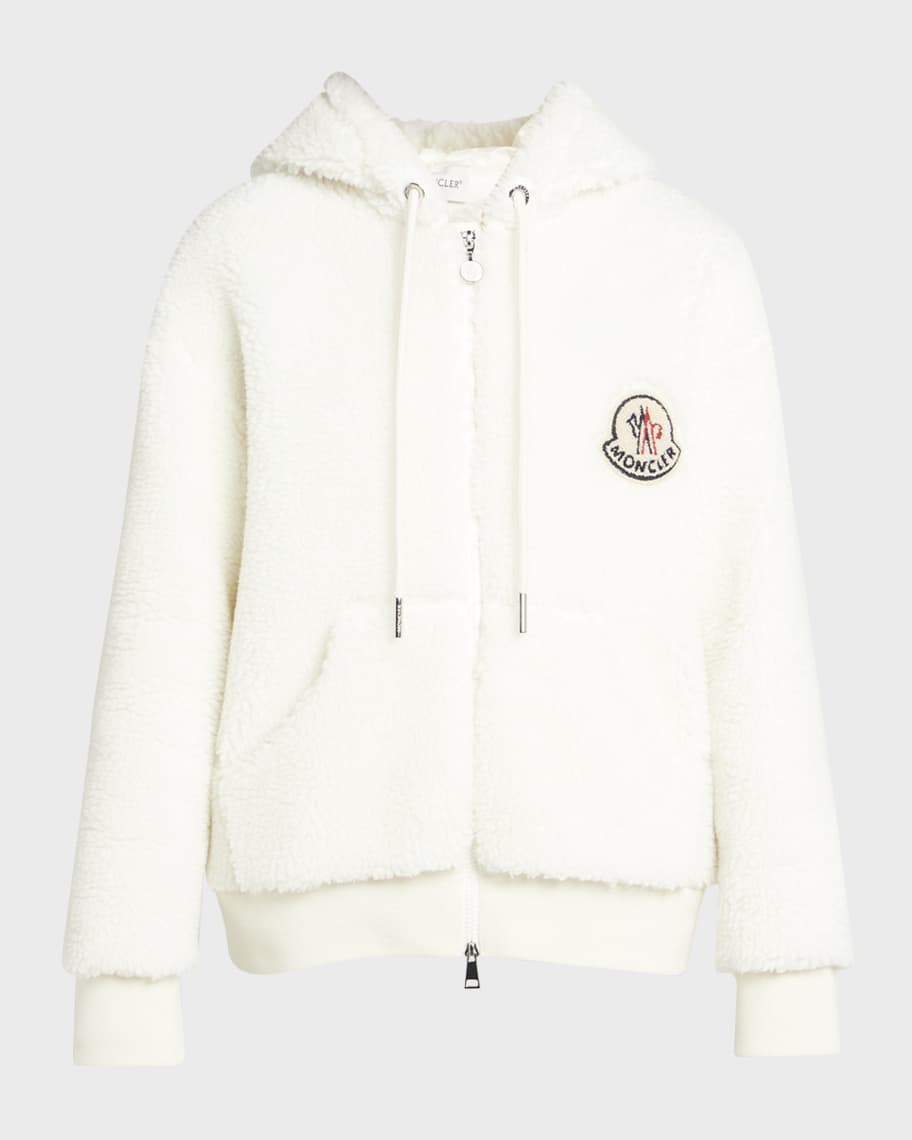 Moncler Faux Sherpa Hooded Zip Up Cardigan Neiman Marcus