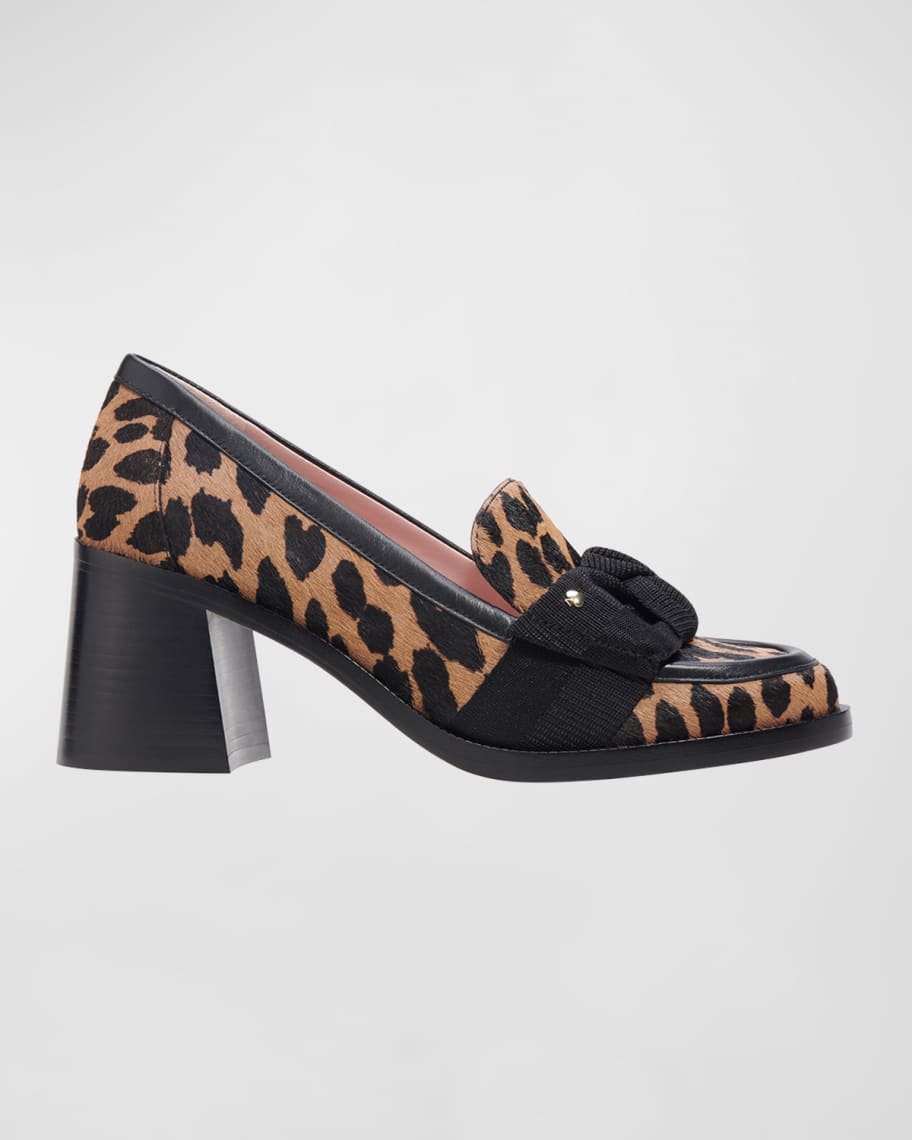 kate spade new york leandra leopard bow heeled loafers Neiman Marcus