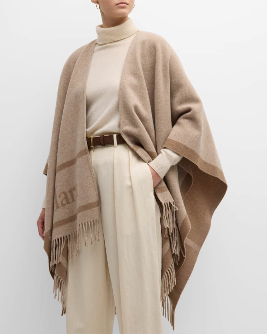 Max Mara Hilde Two-Tone Logo Wool Poncho | Neiman Marcus