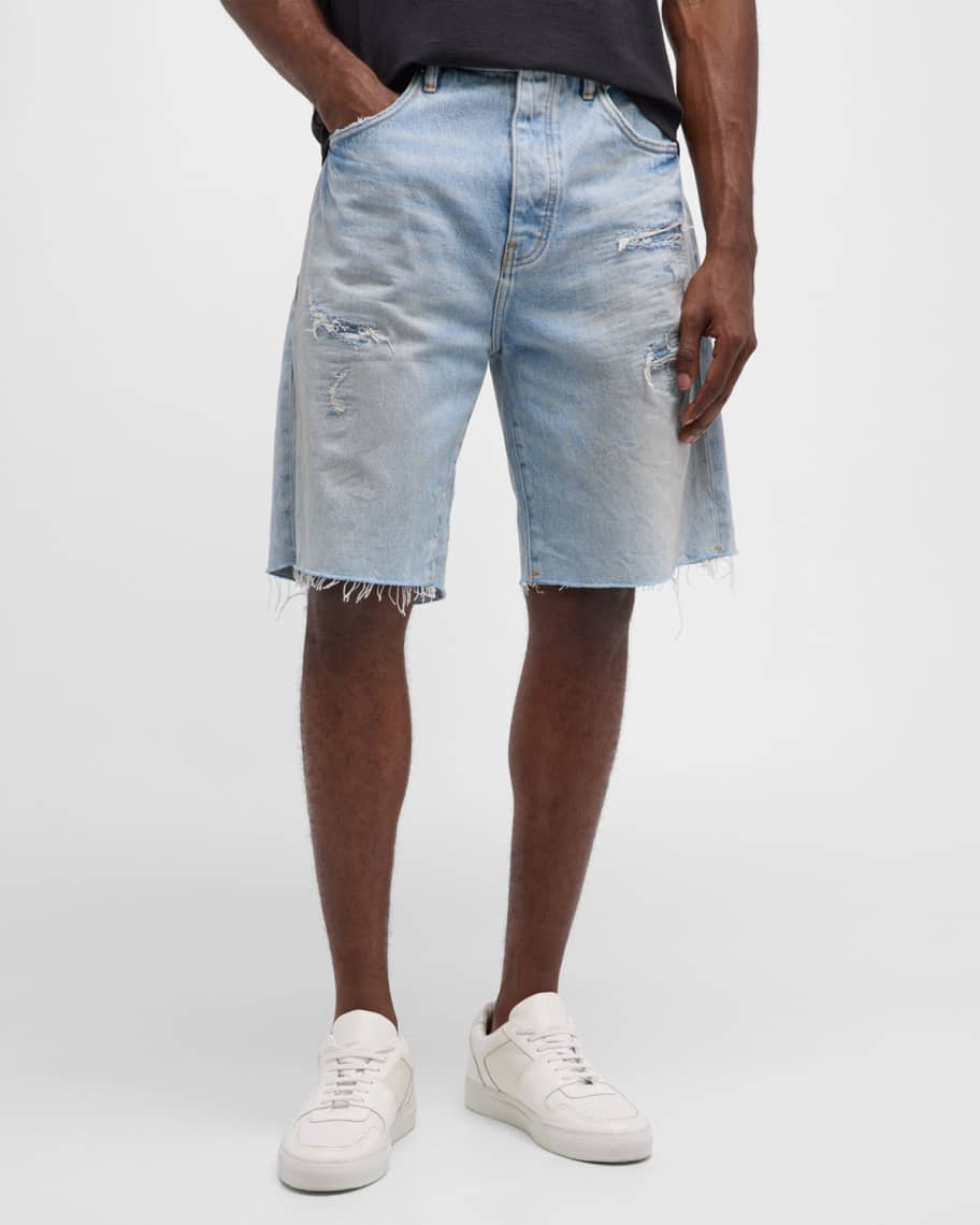 PURPLE Men's Destroyed Denim Shorts | Neiman Marcus