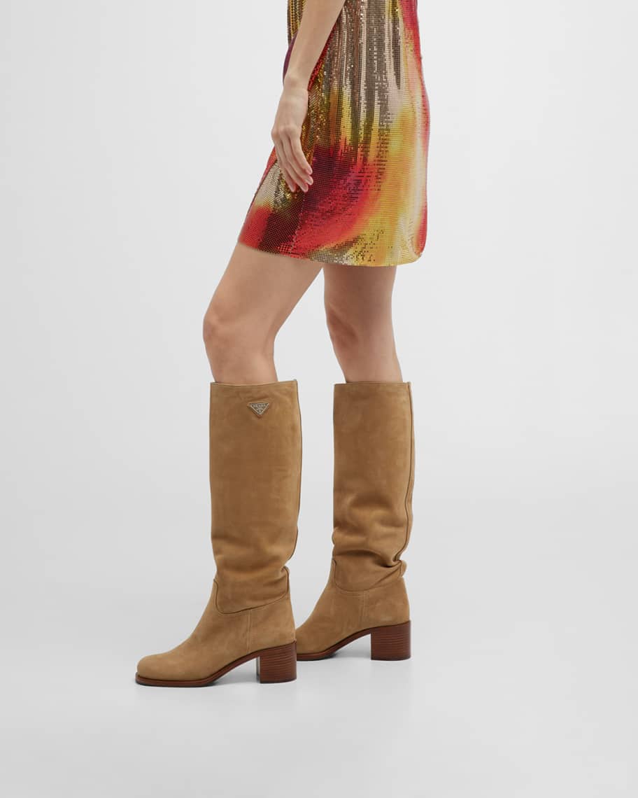 Image 2 of 6: Suede Block-Heel Knee Boots