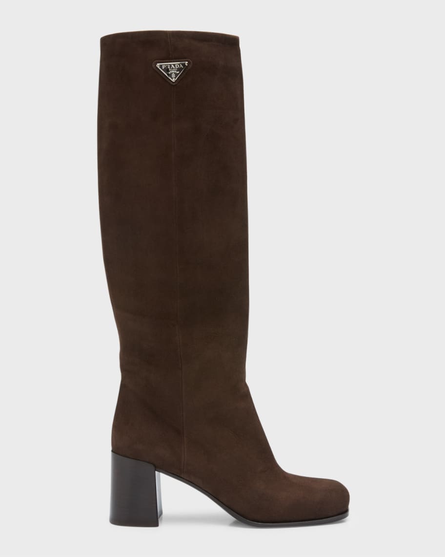 Prada Suede Block-Heel Knee Boots | Neiman Marcus