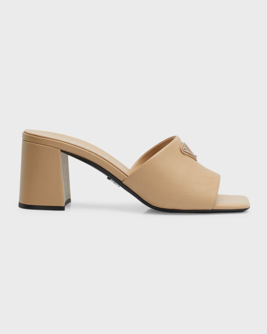 Prada Leather Block-Heel Mule Sandals | Neiman Marcus