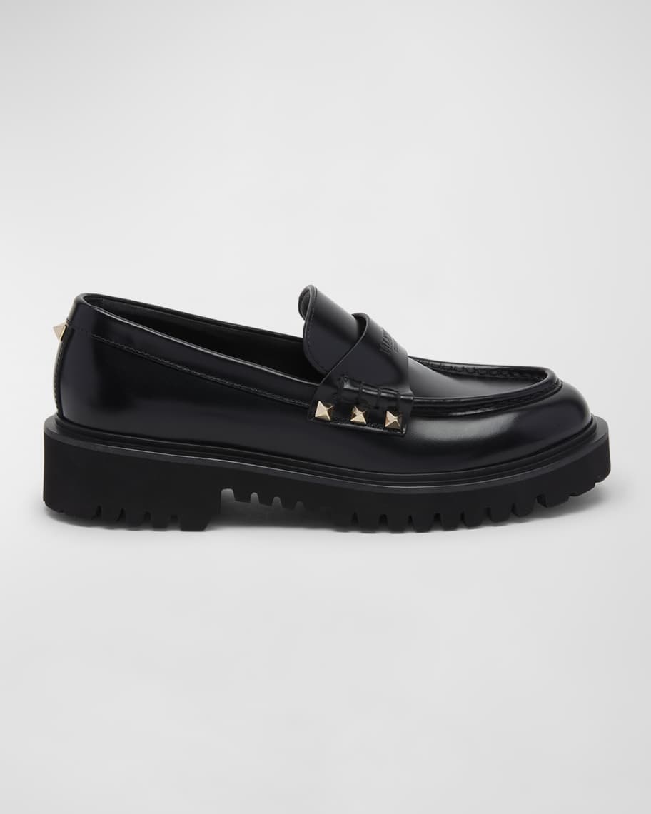 Valentino Garavani Rockstud Lug-Sole Leather Loafers | Neiman Marcus