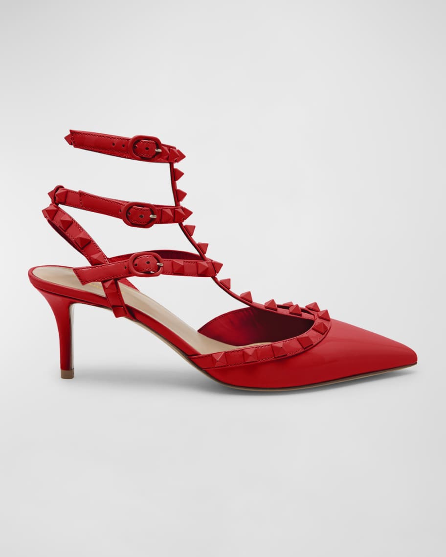 Valentino Garavani Rockstud Patent Caged Ankle-Strap Sandals | Neiman ...
