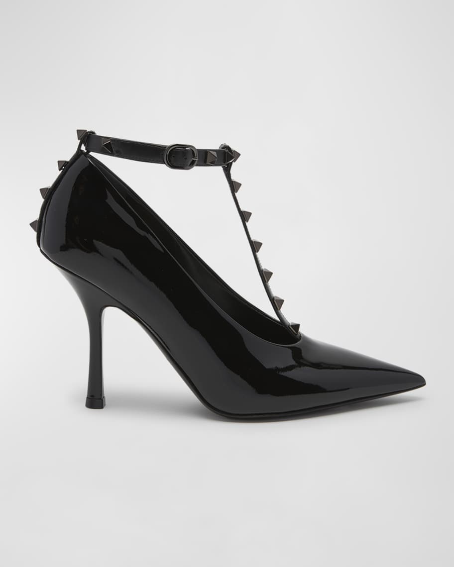Valentino Garavani Rockstud Patent T-Strap Pumps | Neiman Marcus