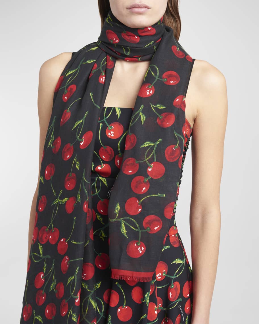 Dolce&Gabbana Cherries Cashmere-Modal Scarf | Neiman Marcus