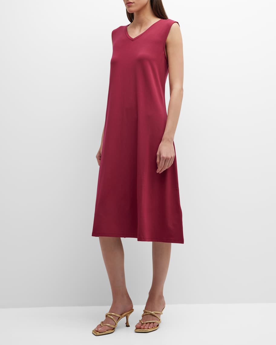 Eileen Fisher Sleeveless V-Neck Jersey Midi Dress | Neiman Marcus