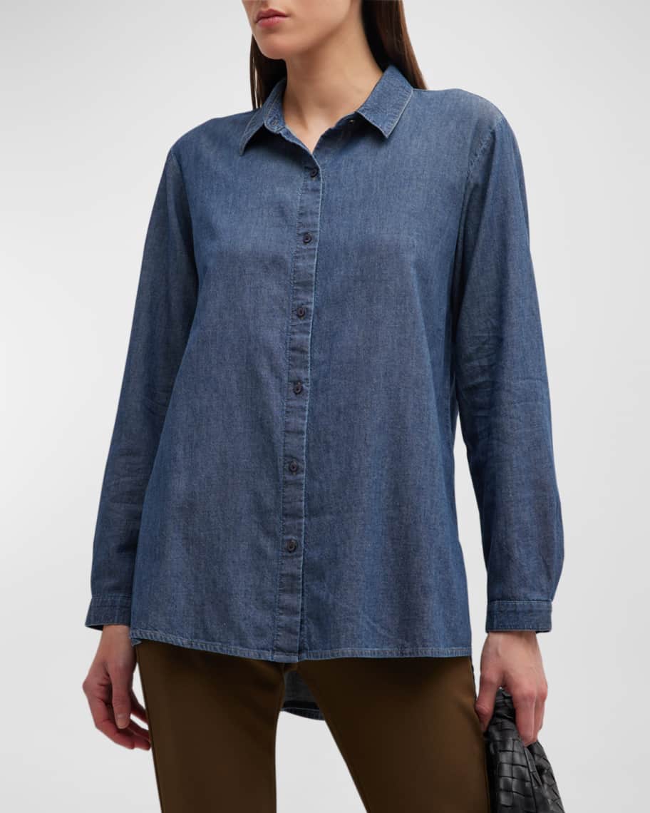 Eileen Fisher Button-Down Organic Cotton Twill Shirt | Neiman Marcus