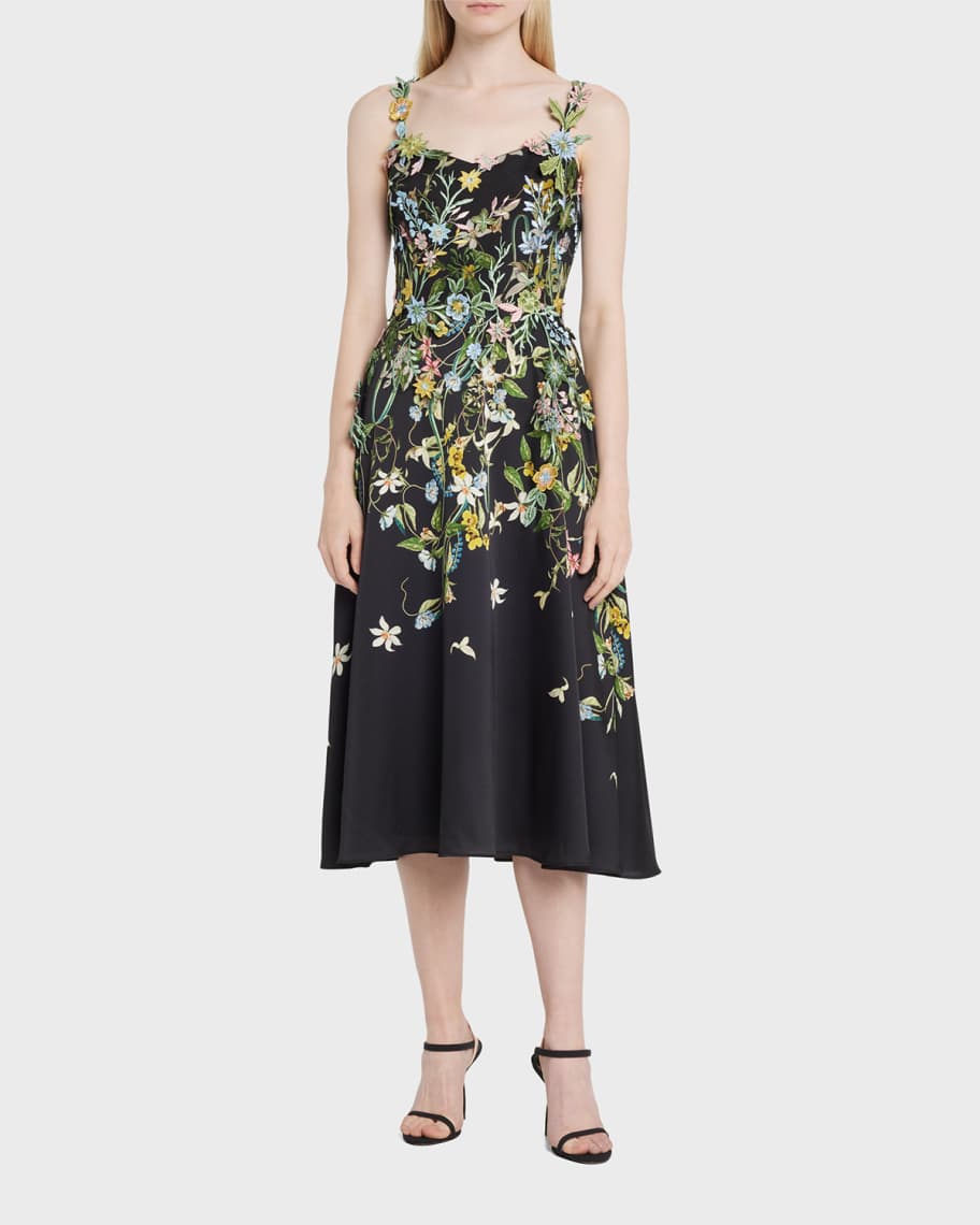 Rickie Freeman for Teri Jon Sleeveless Floral-Print Applique Midi Dress ...