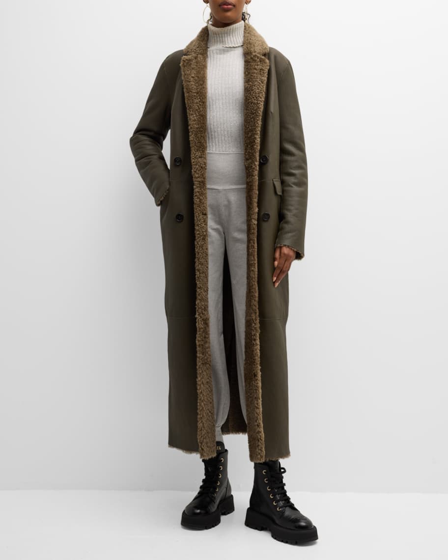 UTZON Cosmos Leather Trench Coat with Shearling Trim | Neiman Marcus