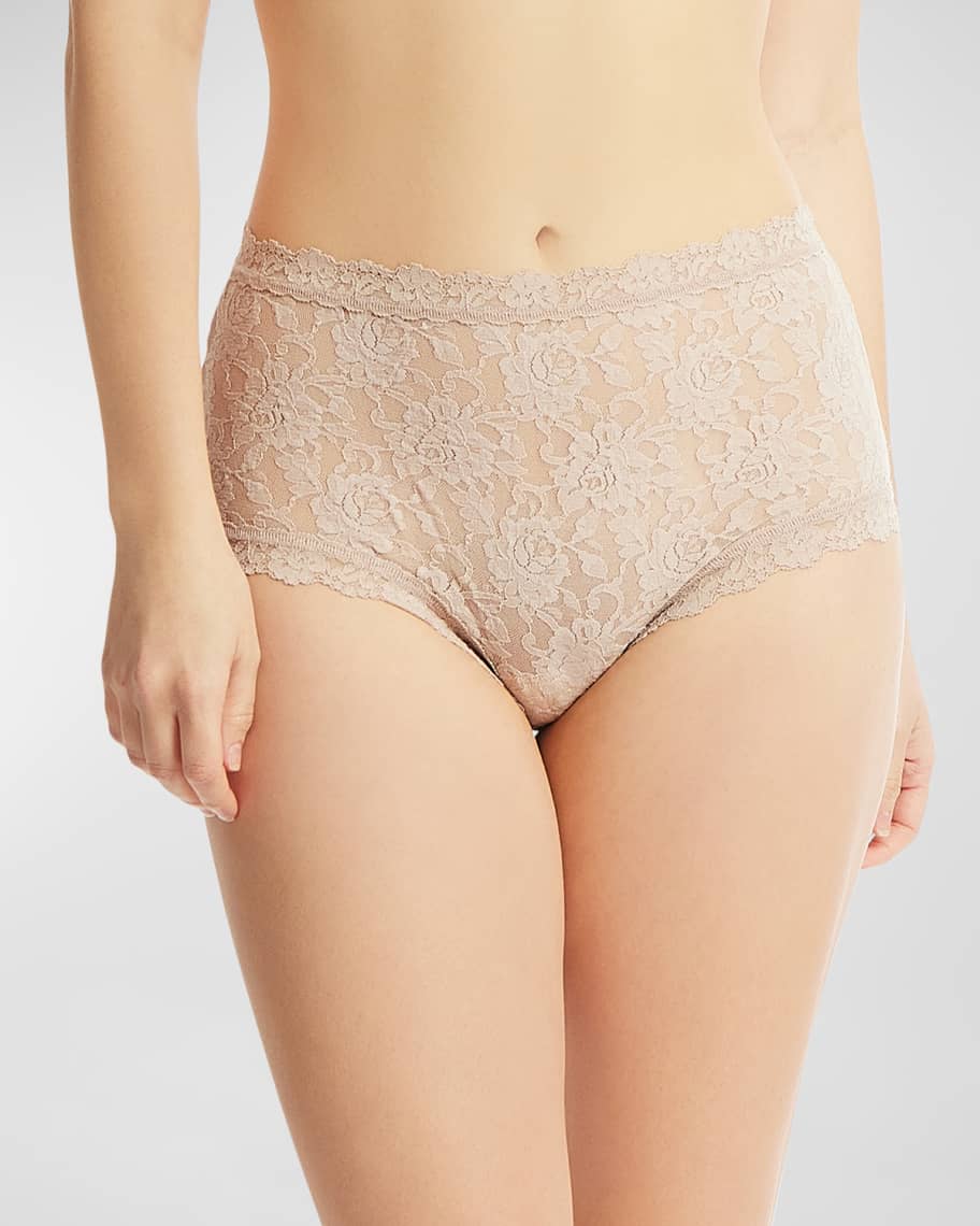Crystal Cream Lace Contrast Piping Hanky Hem Cheeky Boyshorts Tankini Set
