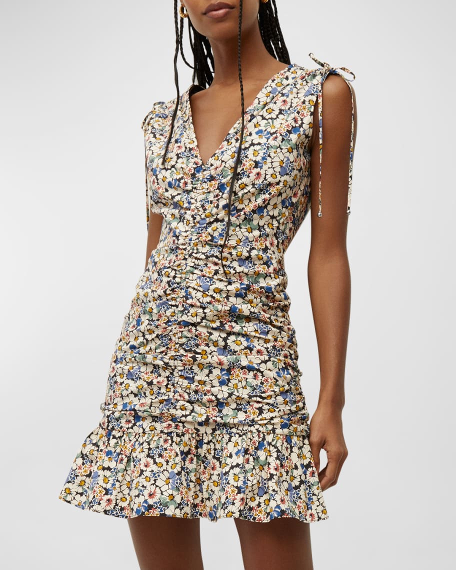 Veronica Beard Jackson Floral Ruched Mini Dress | Neiman Marcus