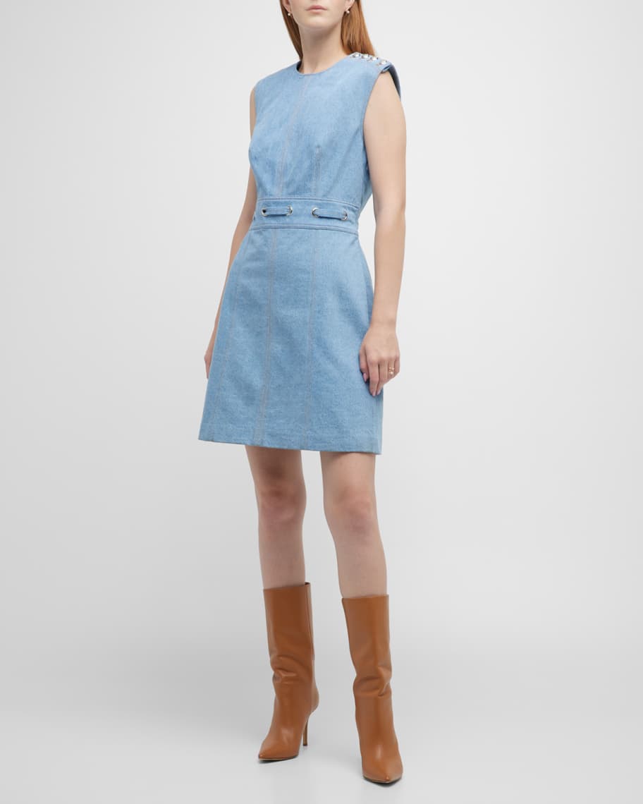 Veronica Beard Makeba Denim Lace Sleeveless Mini Dress | Neiman Marcus