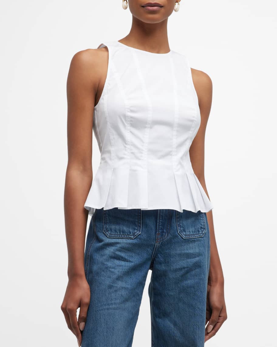 Veronica Beard Olympia Sleeveless Seamed Peplum Top | Neiman Marcus