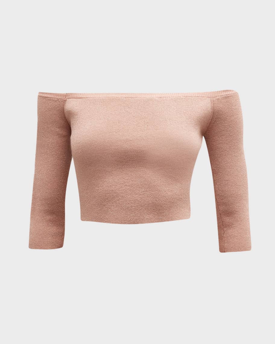 Image 2 of 6: Oaxaca Knit Off-The-Shoulder Crop Top