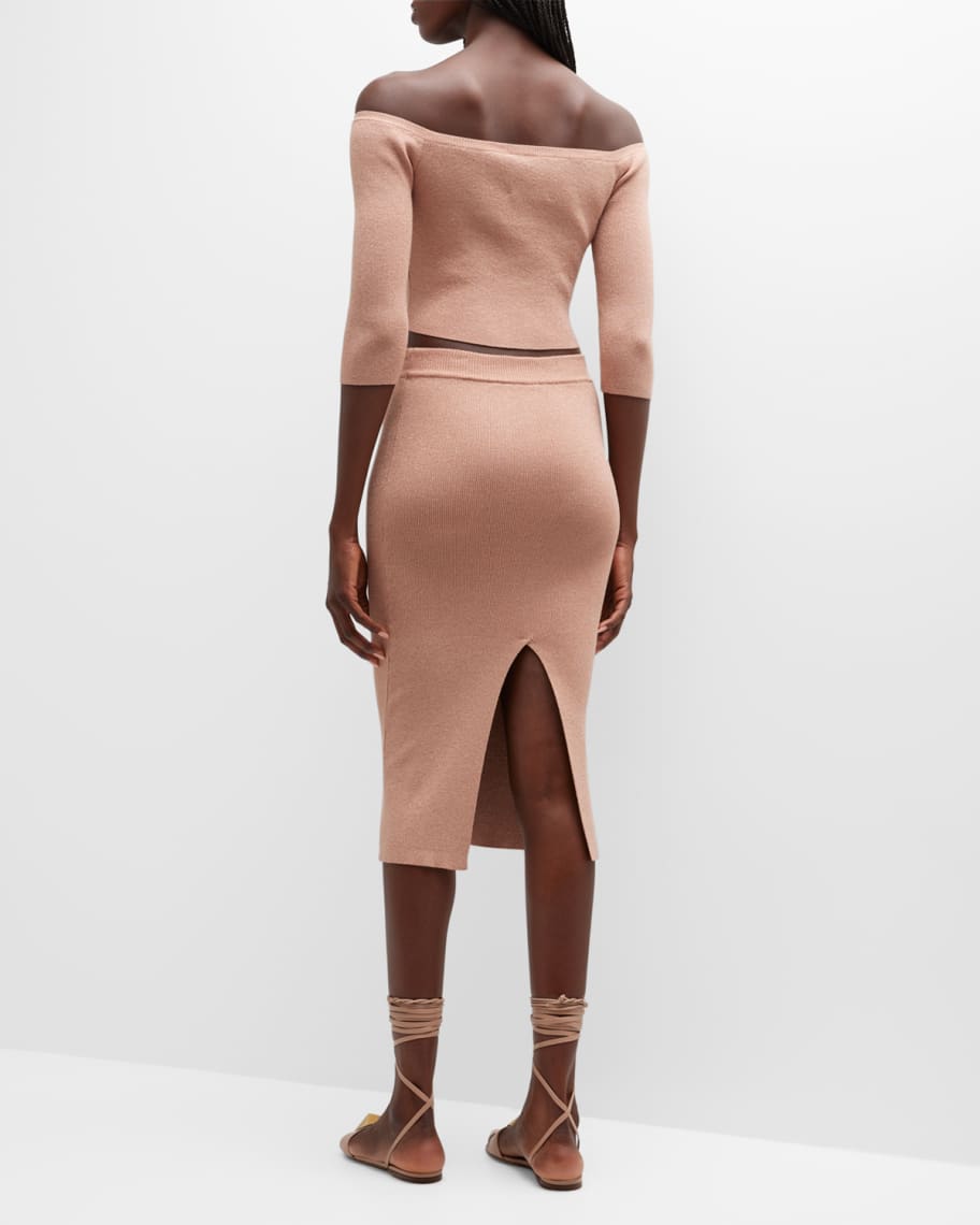 Image 3 of 6: Oaxaca Knit Off-The-Shoulder Crop Top