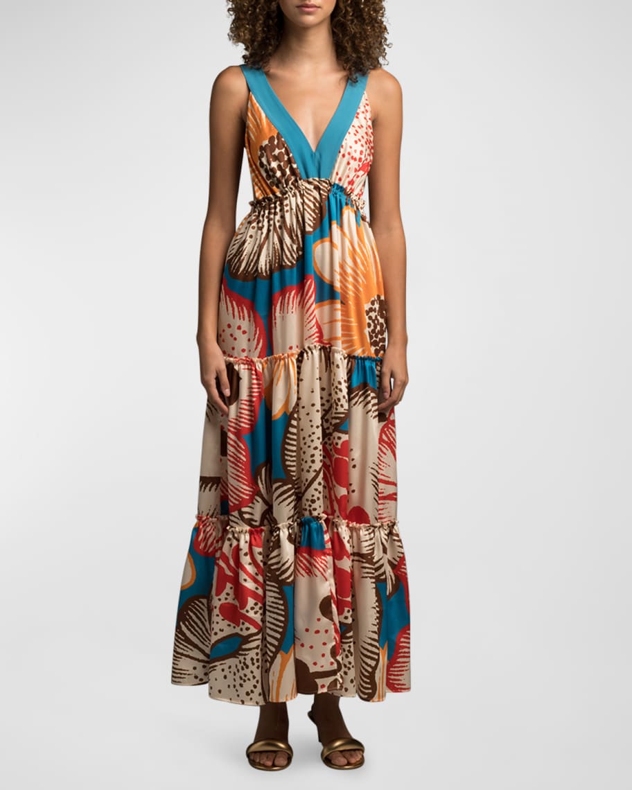 Le Superbe Descanso V-Neck Tiered Maxi Dress | Neiman Marcus