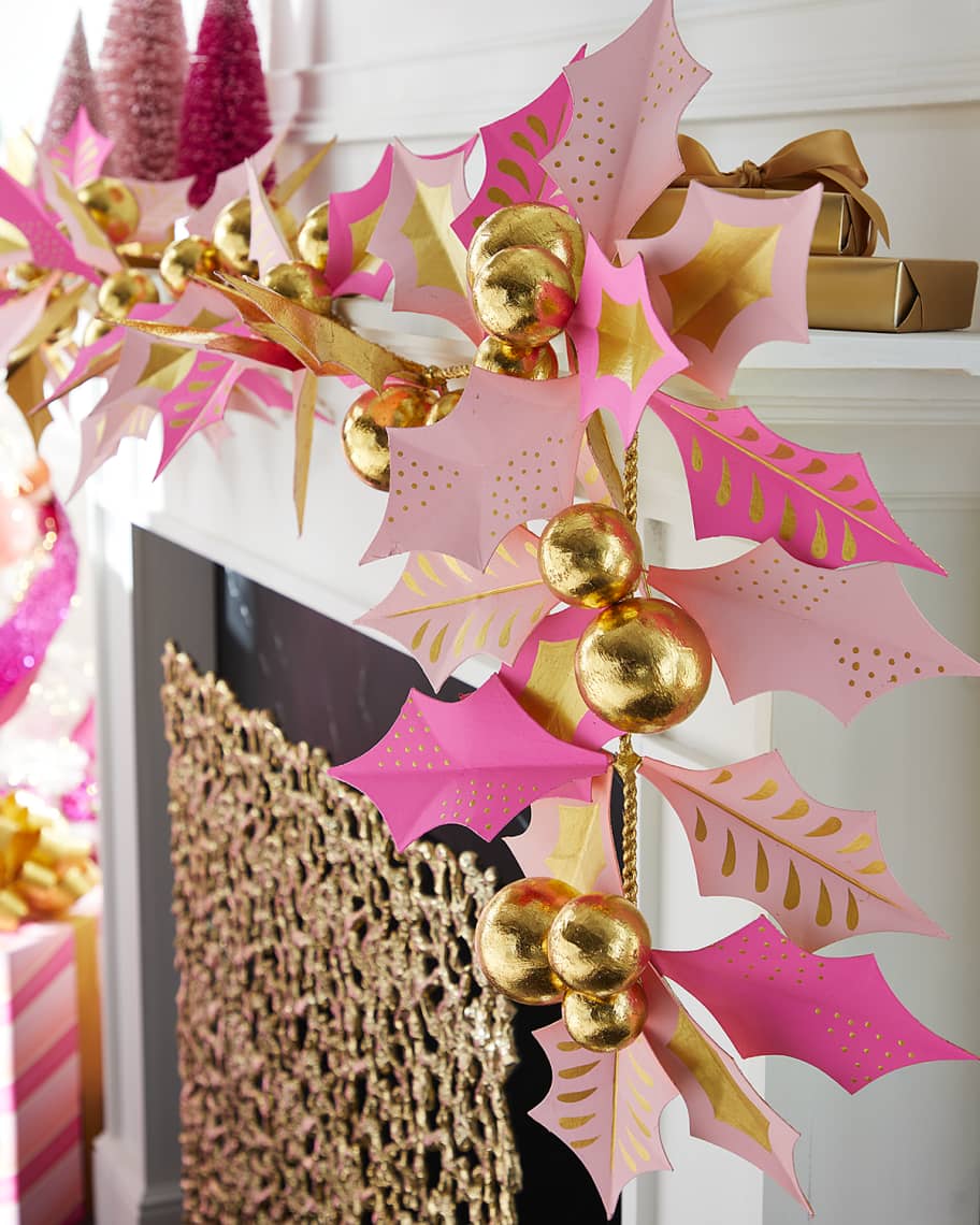 Glitterville Pretty Prickly and Pink Holly Christmas Garland Neiman