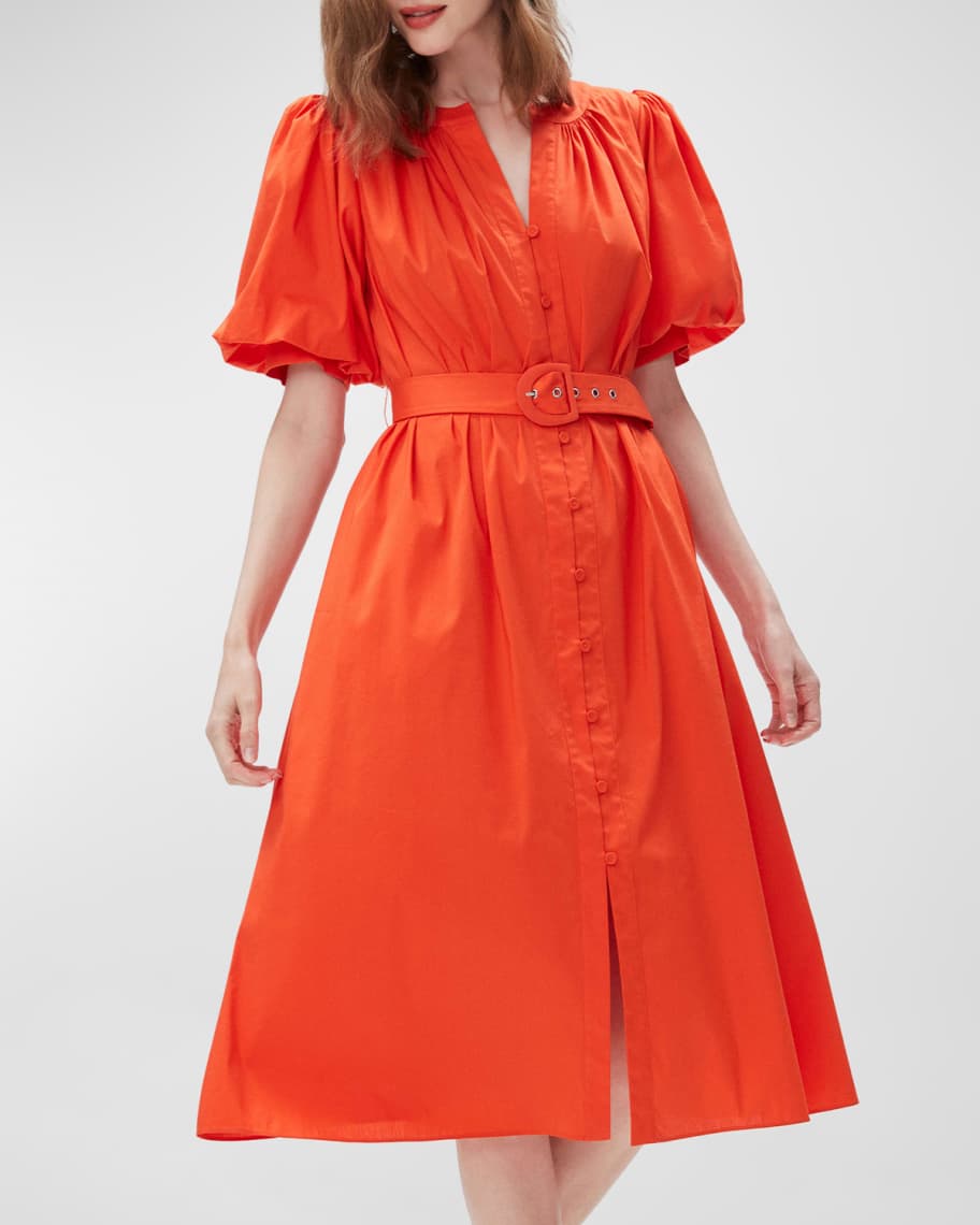 Diane von Furstenberg Laena Puff-Sleeve Midi Dress | Neiman Marcus
