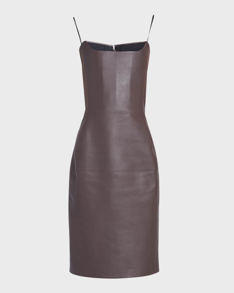 Cashmere-Blend Leather Strapless Midi Dress