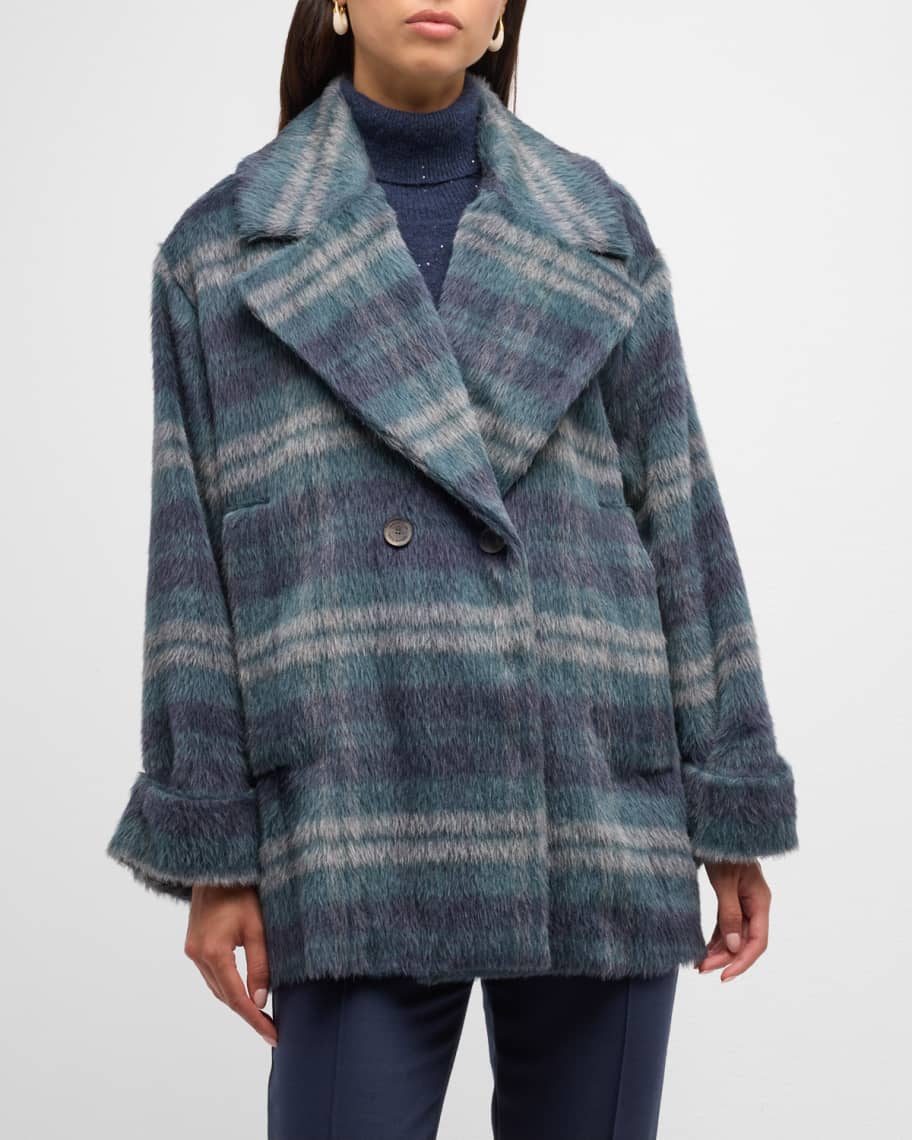 FABIANA FILIPPI Double Breasted Plaid Alpaca Wool Peacoat Neiman
