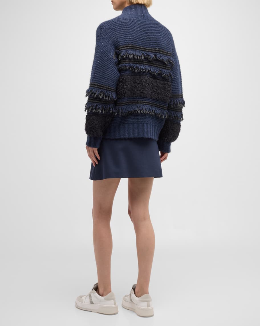 Image 3 of 6: Ribbed Fringe-Trim Double-Breasted Cardigan
