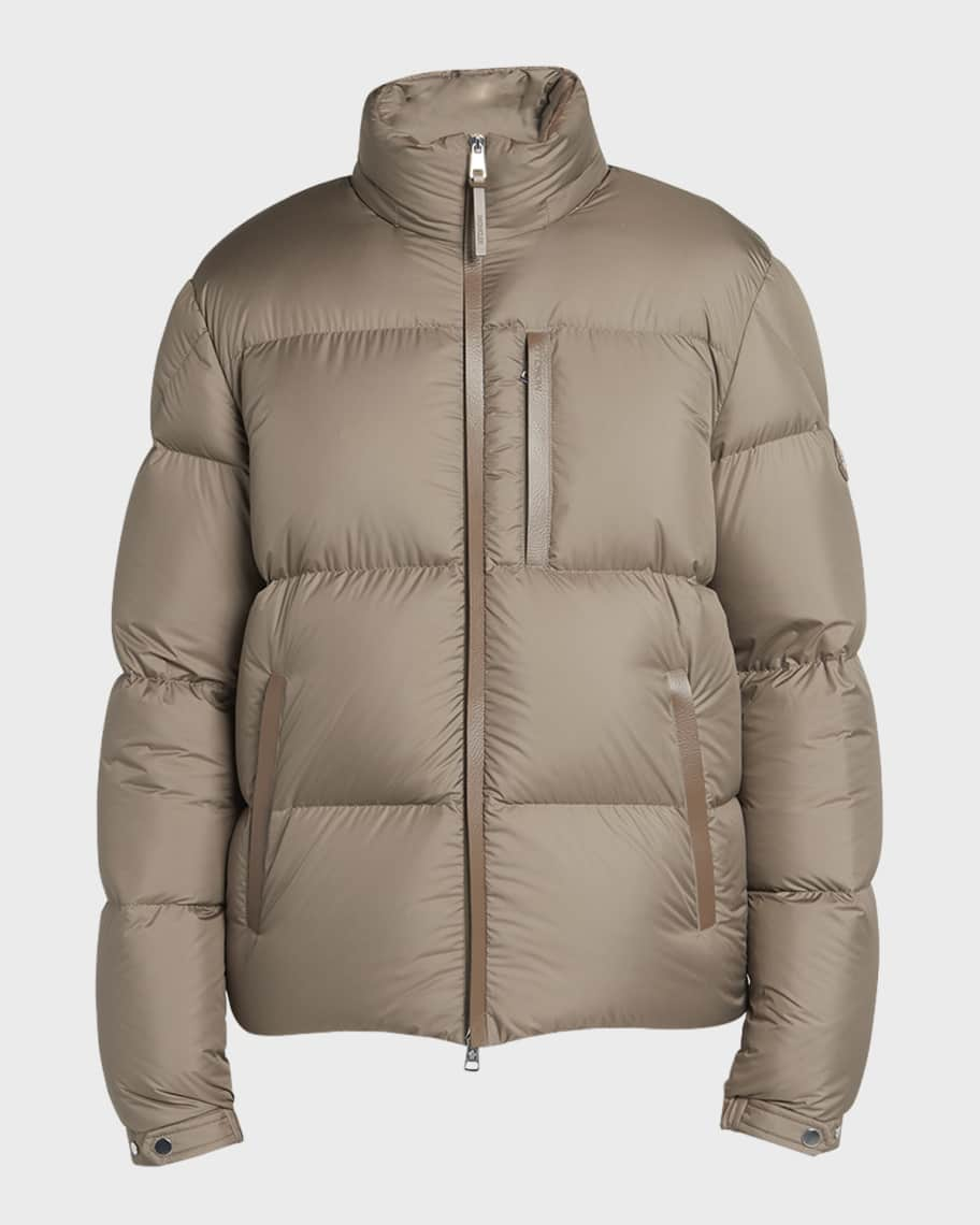 Moncler Men's Besbre Leather-Trim Puffer Jacket | Neiman Marcus