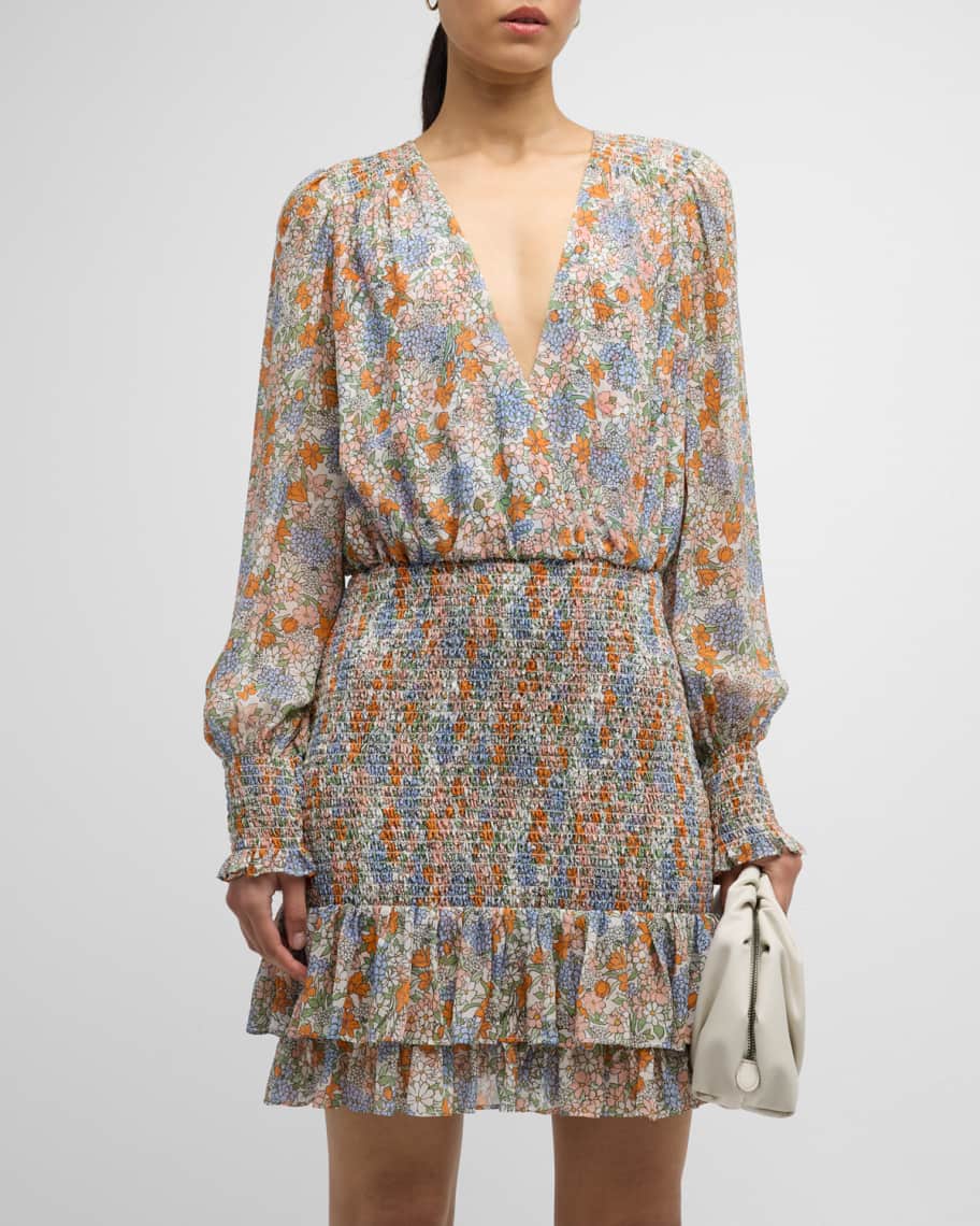 Veronica Beard Espie Floral Long Sleeve Cotton Dress in Hazel Multi Size X-Large