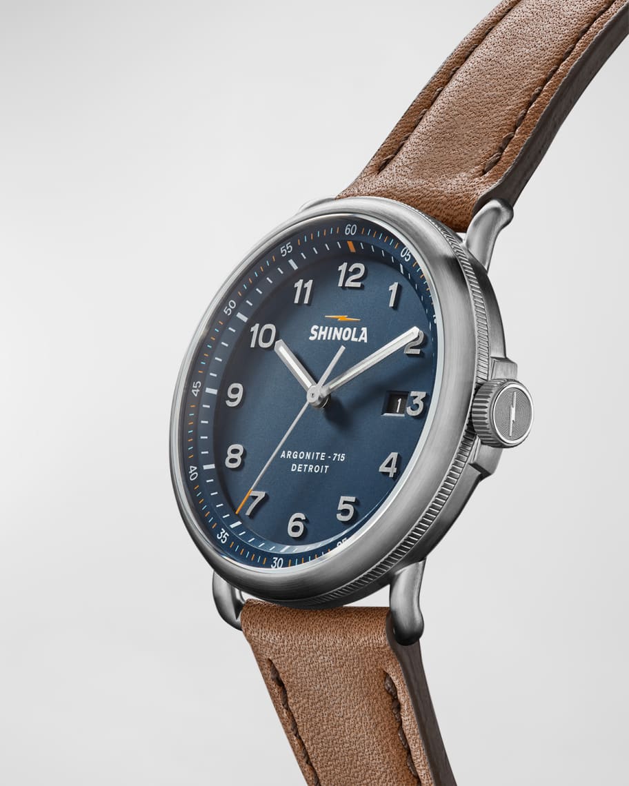 Image 3 of 4: Men's Canfield Model C Leather Strap Watch, 43mm